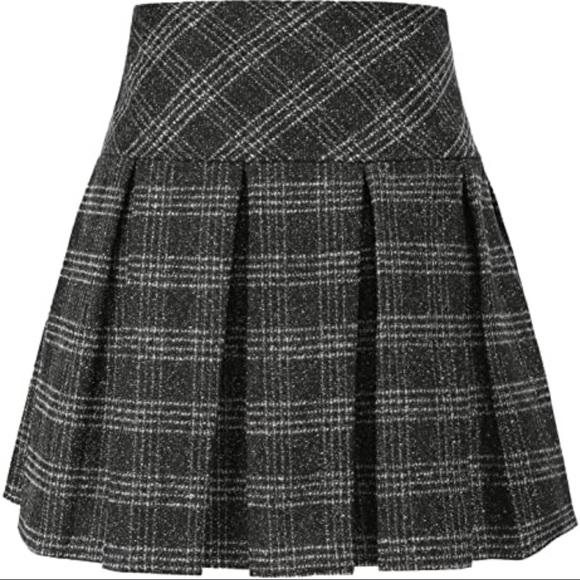 Womens wool blend plaid pleated mini skirt - Picture 3 of 3